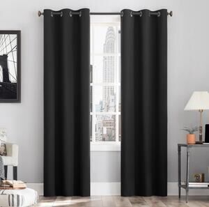No 918 Lichtenberg Solid Black Sun Zero Curtain Panel NEW